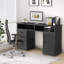 Panneau de particules noir 47,24 po avec mélamine grain de bois, une porte, quatre tiroirs et compartiments, bureau d'ordinateur-2009290870