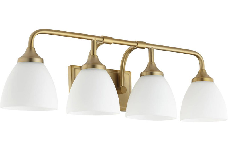 Momsen 4 Light Frosted Dimmable Vanity Light, Aged Brass