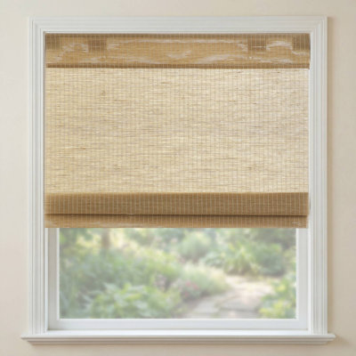 Nordic Neutral No Drill Natural Woven Light Filtering Single 40x64" Cordless Roman Shade