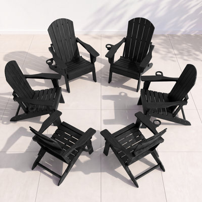 Ensemble de chaises pliantes 6 pièces Adirondack - Chaises longues d'extérieur en PEHD toutes saisons avec porte-gobelets, siège de foyer classique pour patio, cour, terrasse ou jardin