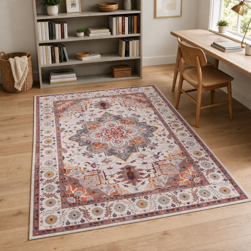 Tapis doux vintage oriental lavable et antidérapant, pour salon et chambre, Rouge, 244*305cm（8*10ft）