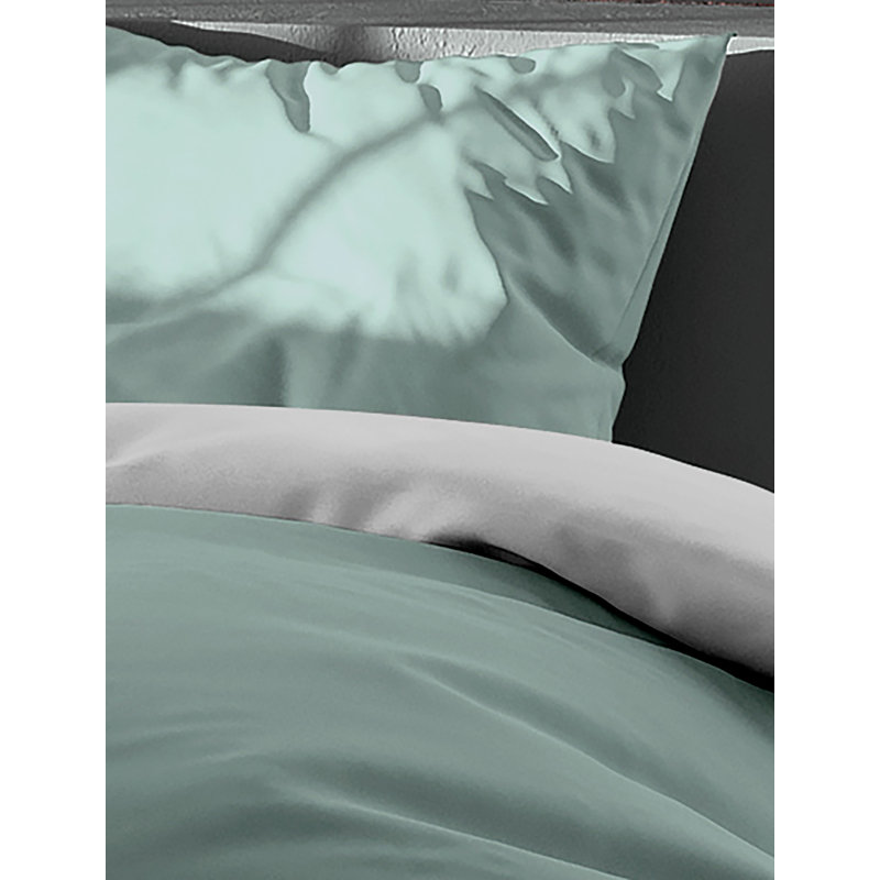 Borchers Hypoallergenic 100% Cotton 145 TC Reversible Duvet Cover Set, Light Green, 220 x 240 cm - 2 Pillowcases (40 x 80 cm)