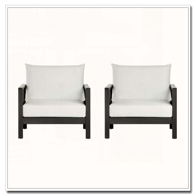 Fauteuil club d'extérieur, coussins blancs hydrofuges