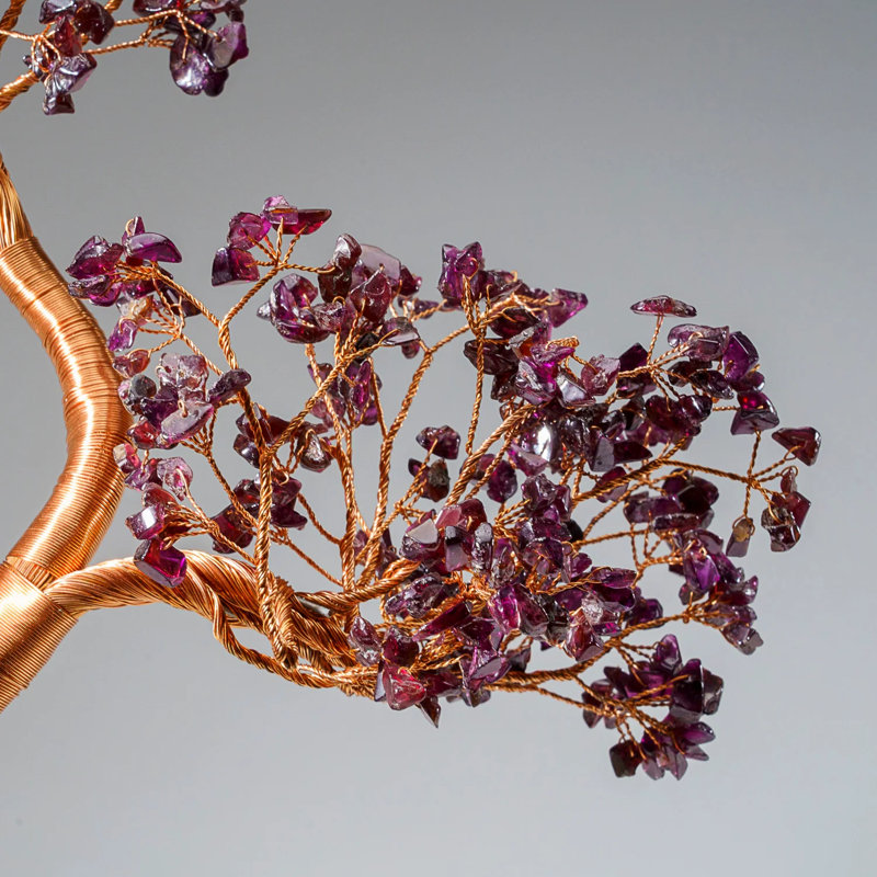 Genuine Garnet Bonsai Gemstone Tree On Fluorite Base
