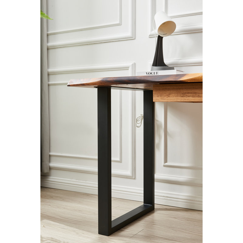 Live Edge Desk with U Shaped Legs and South American Walnut, with Drawer Storage, 29.5" H x 58" W x 28" D