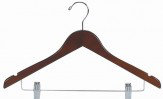 Cintre de costume plat en bois avec pince pour jupe / pantalon, Noyer / Chrome