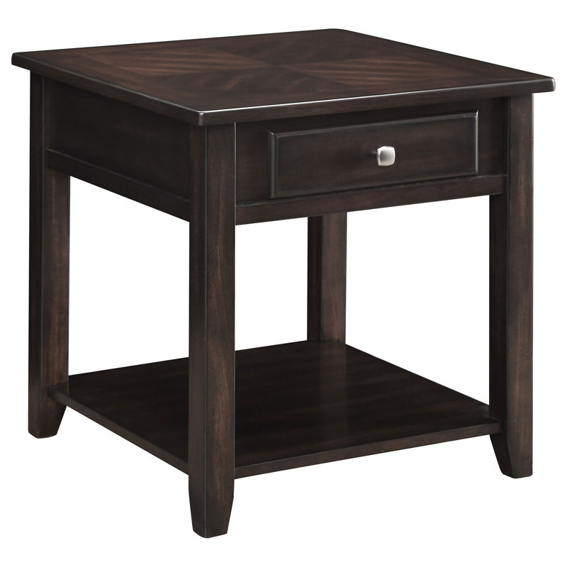 Walnut Square Wood End Table with Storage