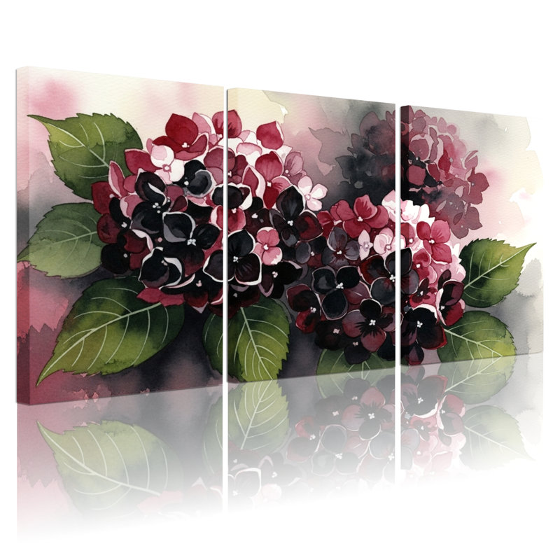 Tableau mural sur toile à motif floral d'hortensia (paquet de 3), H 36 po x l 72 po