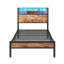 Twin Size Bed Frame With Storage Headboard, Metal Platform Bed With Charging Station, Bookcase Storage, Easy Assembly