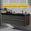 Meuble-lavabo de 60 po en noyer Grace avec lavabo en quartz noir mat et tiroirs noirs doux, meuble-lavabo mural flottant, sans drain ni robinet, pré-assemblé