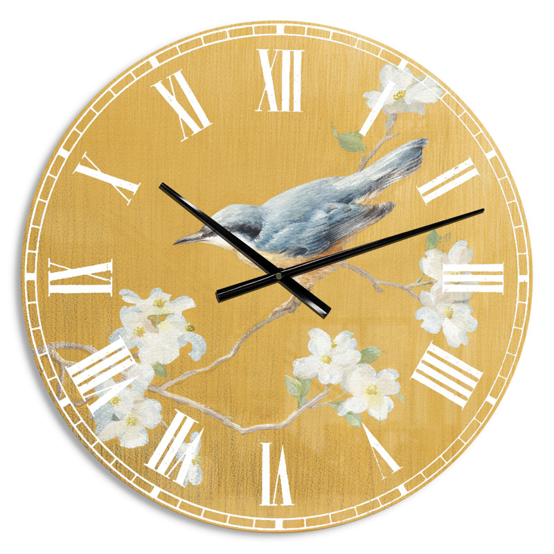 Gold Bird on Blossoms II - Traditional wall clock, Small