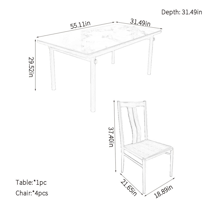 ensembles de table de salle à manger en bois massif, H 29,52 po x L 55,11 po x l 31,49 po