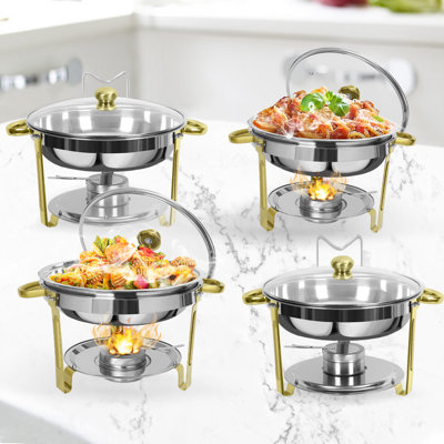 Eliesky 4Pcs 5QT Buffet à vaisselle avec couvercle, chauffe-plats ronds en acier inoxydable résistant à la corrosion, plats à frire