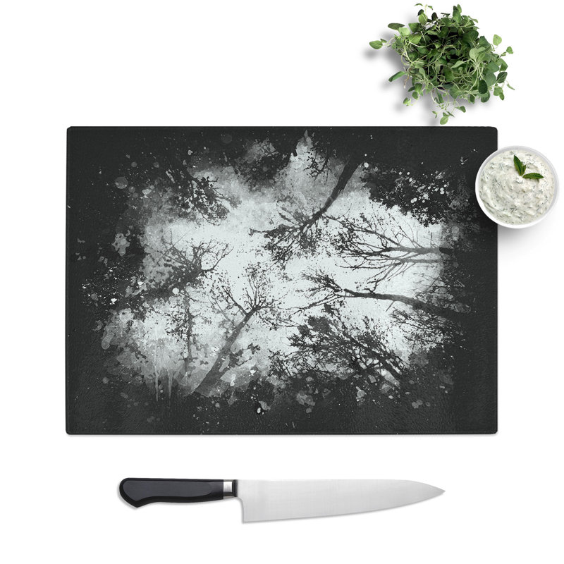 Tempered Glass Vaulted Tree Branches Paint Splash Chopping Board, 20 cm x 28.5 cm