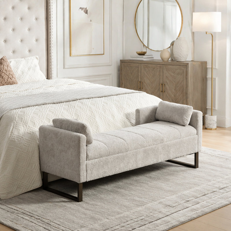 Banc de rangement rabattable avec revêtement en chenille, Light Grey