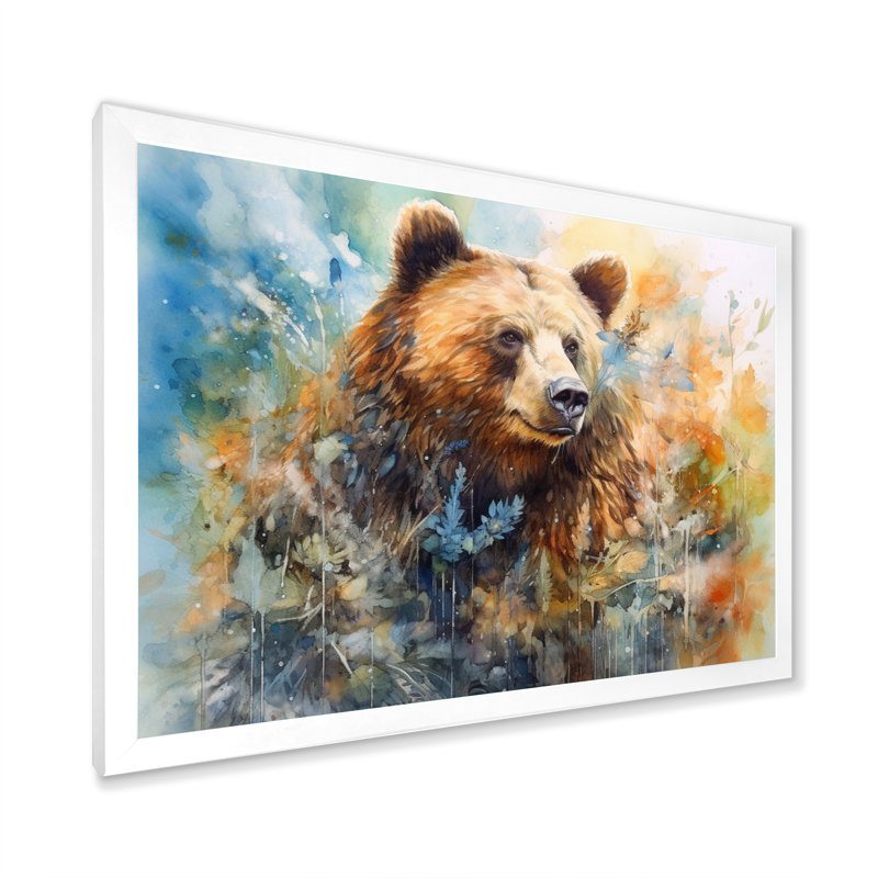 Majestic Grizzly II sur toile, Cadre photo blanc, H 16 po x l 32 po x P 1 po