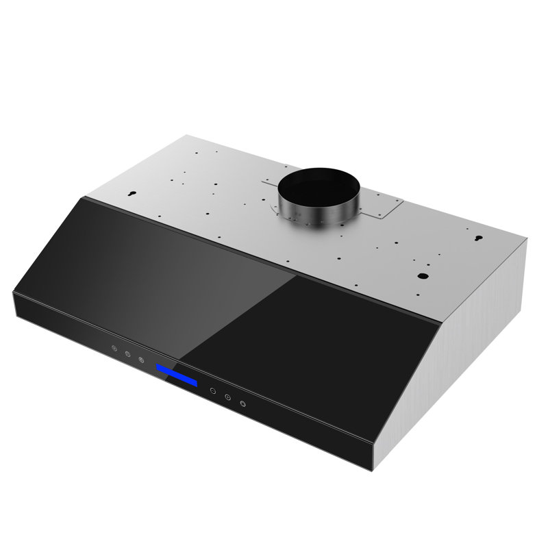 Hotte sous un meuble à conduit 30 pouces et 900 pi³ / min avec contrôle à 4 vitesses et télécommande à panneau tactile en verre trempé noir avec lumières DEL