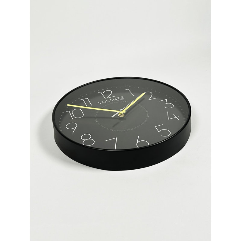 Stylish Decorative Wall Clock, 11.8 Inch Diameter, Black & Yellow | Durable 100% Plastic with Real Glass Cover, 1.8 Inch Thickness | Perfect for Home, Office, or Kitchen Décor, Modern Design & Easy to Read