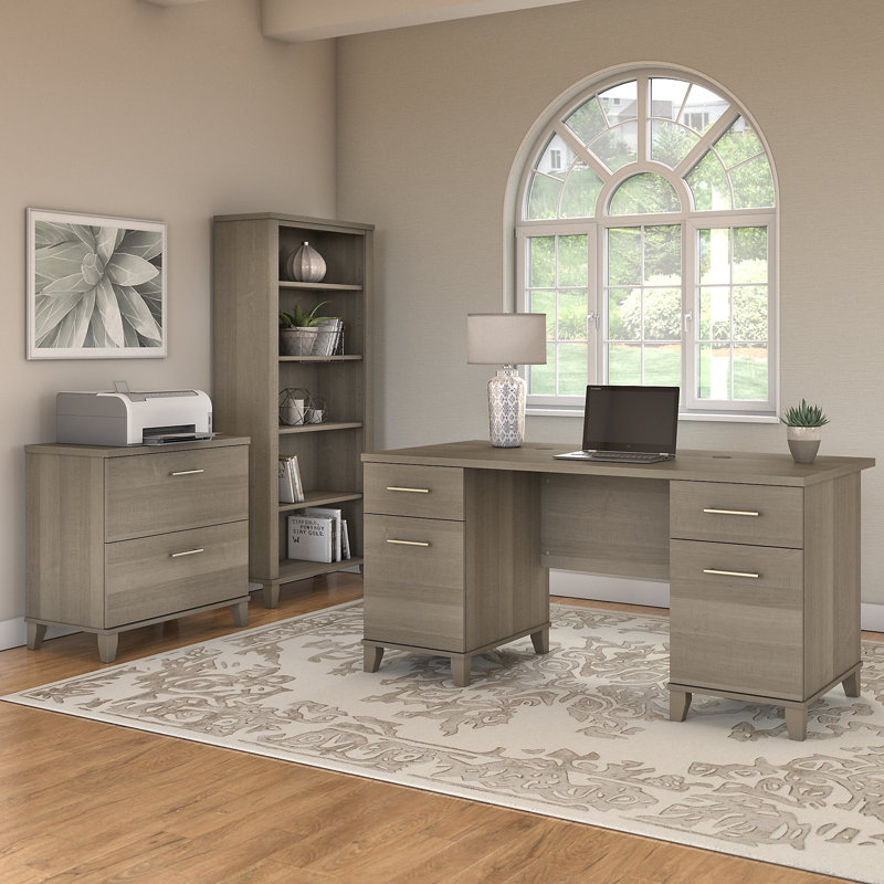 Magomed 3 Piece Computer Desk Office Set, Ash Gray