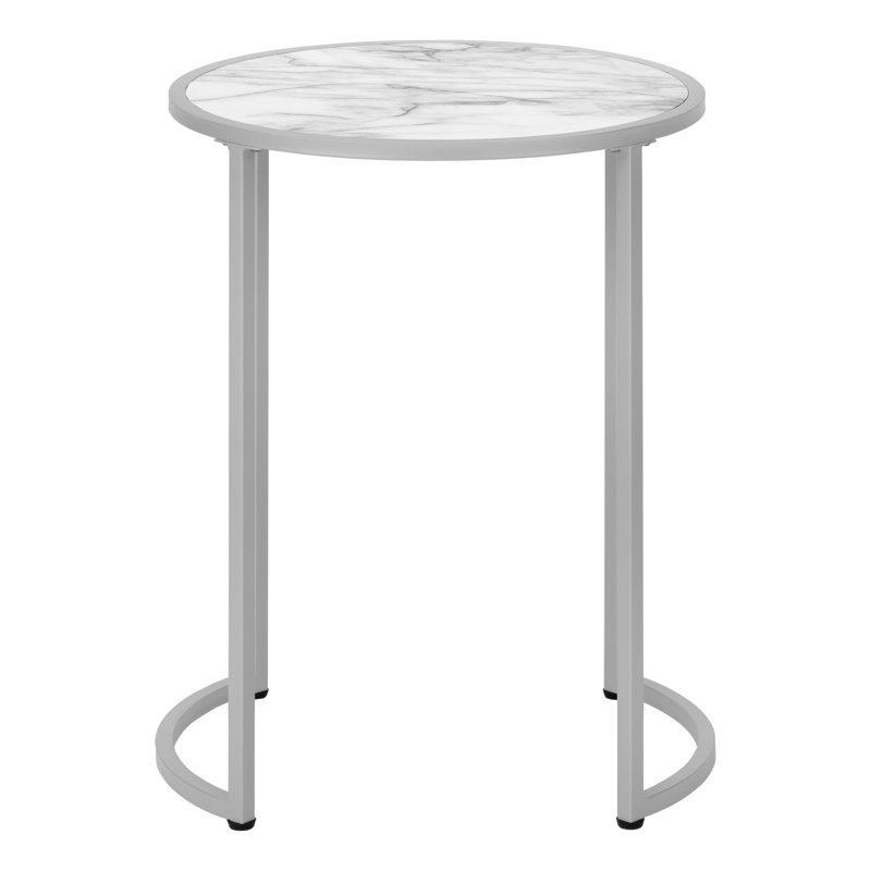 Round Silver Metal and White Marble Accent Table
