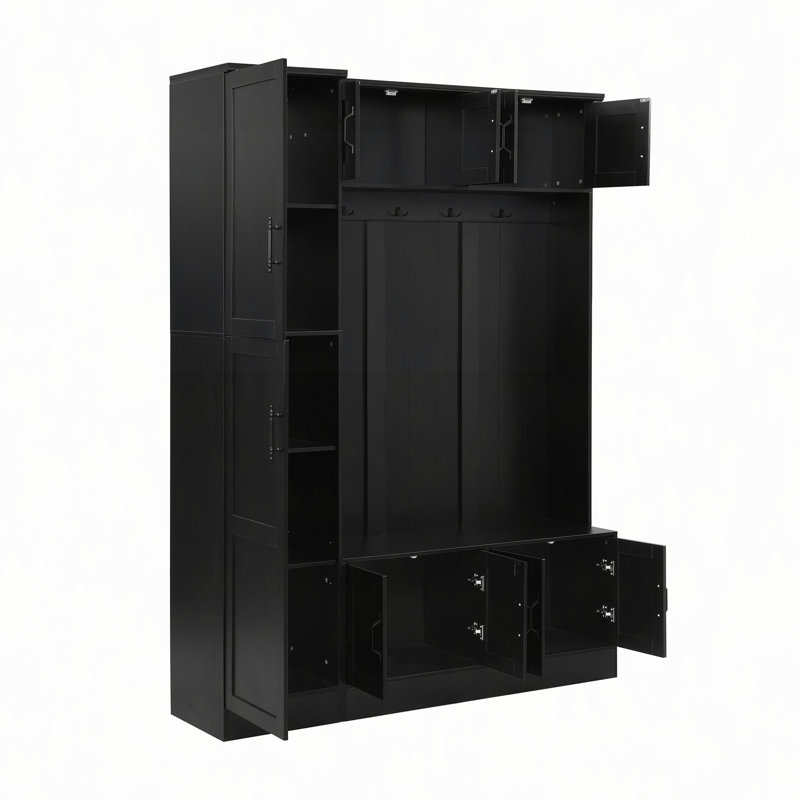 79" Tall Hall Tree With Shoe Storage, 4-In-1 Entryway Bench With 6 Cabinets, 4 Coat Hooks & Adjustable Shelf For Hallway, Living Room