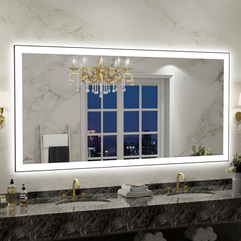 UL Certified Front & Back LED Bathroom Vanity Mirror – Anti-Fog, Tempered Glass, Black Aluminum Frame, 84"H x 40"W