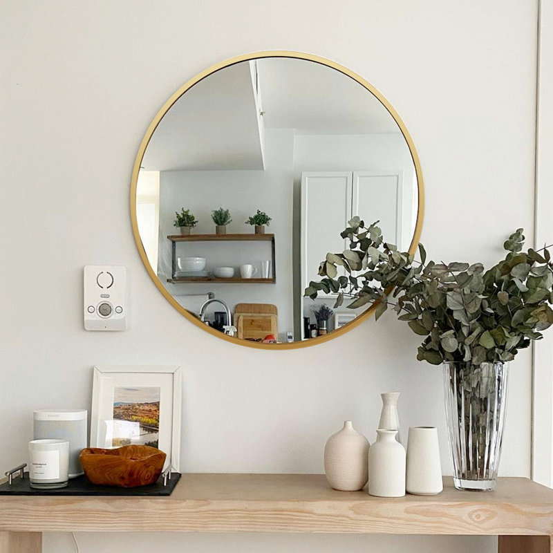 Miroir rond de 16 po en métal doré - Style moderne avec charme classique rouille et qualité, Doré