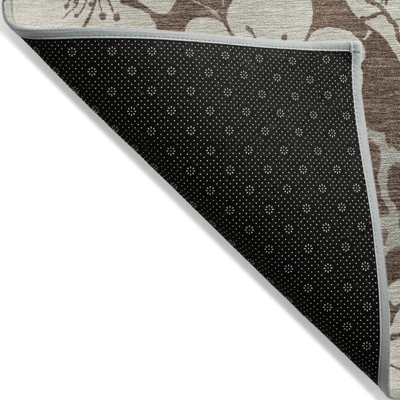 Tapis extérieur lavable floral brun et beige 10 pi x 14 pi