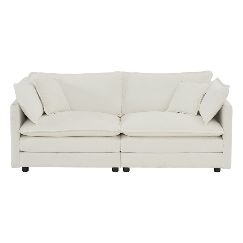 Canapé pour causeuse moderne en tissu de grande taille à 2 places avec 4 coussins, chenille blanche