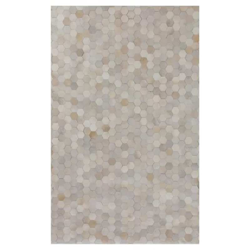 Cowhide Geometric Area Rug in Ivory/Brown/Dark Gray, Rectangle 8' x 11'