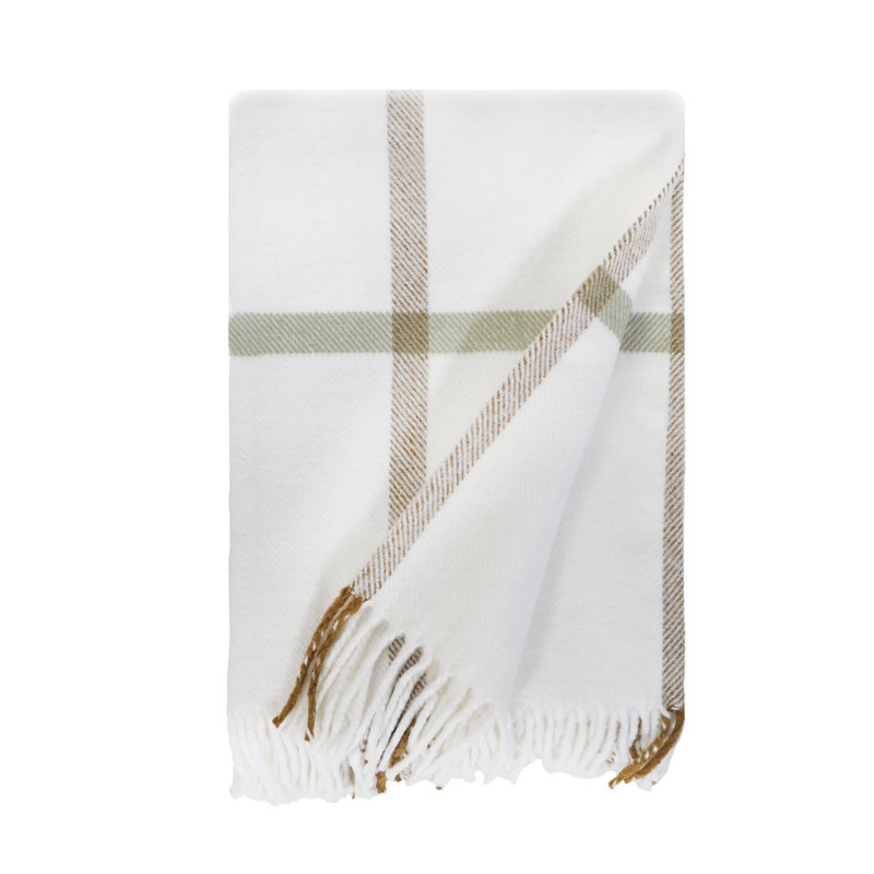 Couverture 100% coton Copenhagen, Grand, Blanc / olive