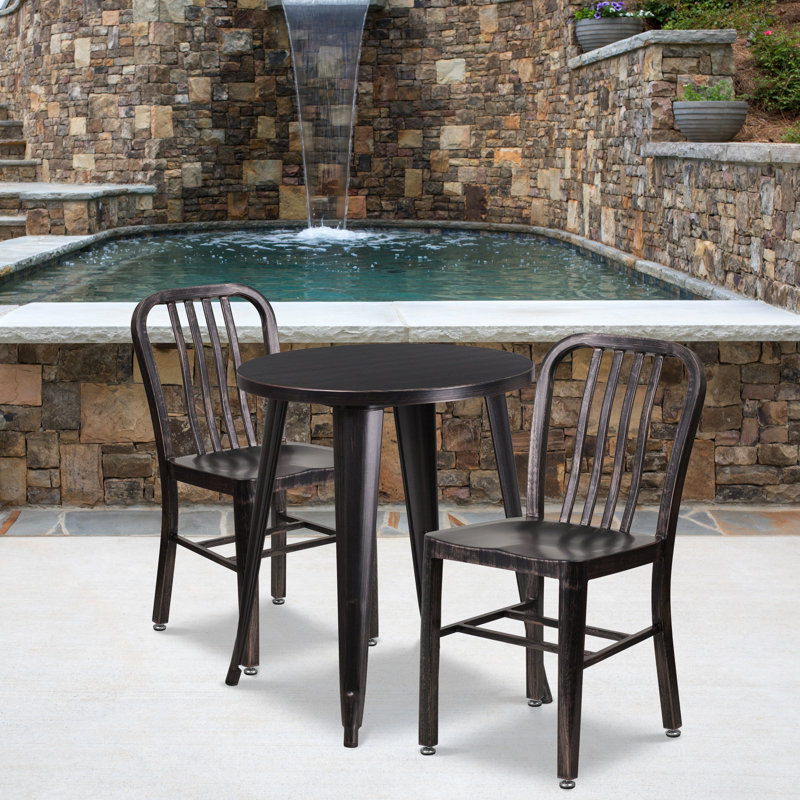 Alston Metal Indoor/Outdoor 3 Piece Dining Set, Black/Antique Gold