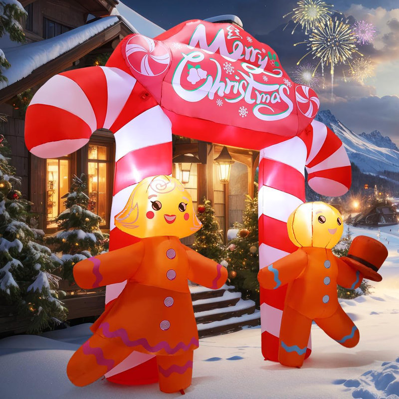 Christmas Inflatable 9.6 FT Christmas Archway Inflatable Gingerbread Inflatable Arch with Built-in LEDs