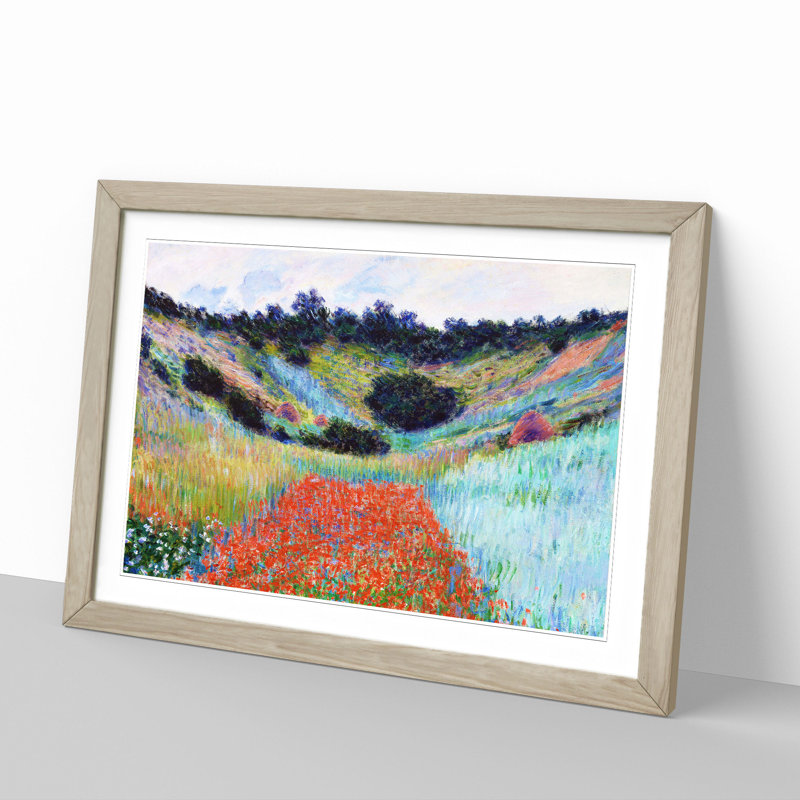 Poppy Field in a Valley by Claude Monet - Framed Print, 27cm H x 36cm W x 2cm D, Oak Framed
