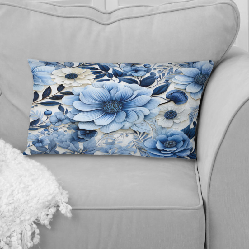 Motif floral excentrique bleu aquarelle II - coussin imprimé floral