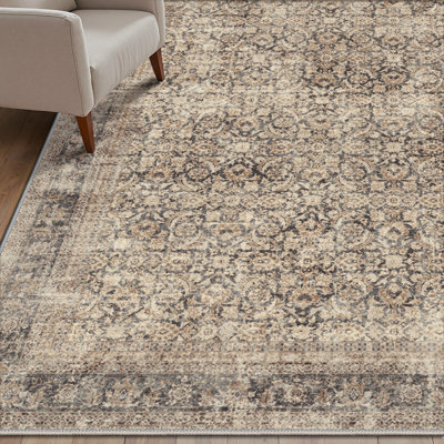 Vintage Distressed Oriental Washable Non-Slip Neutral Gray / Sage Indoor  Area Rug 