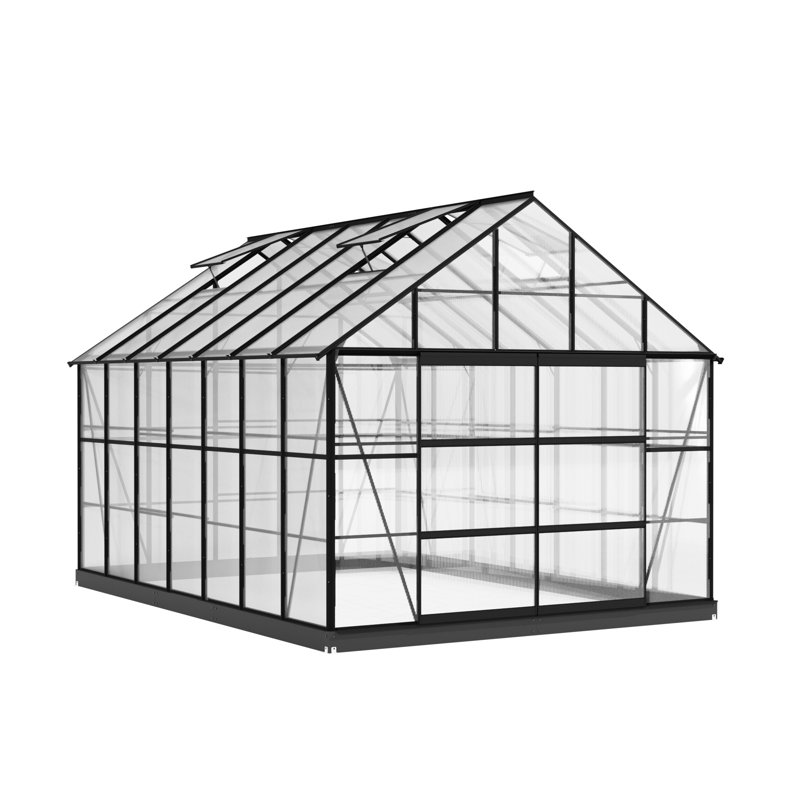 Outdoor Walk-in Aluminum Polycarbonate Greenhouse, 13.9' W x 9.9' D