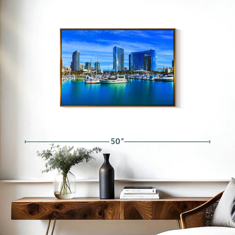 San Diego Waterfront, 31 po x 21 po, Cadre flottant doré