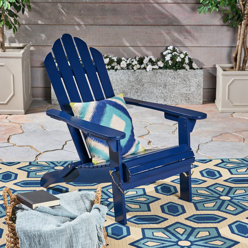 Chaise pliante en bois bleu, de style résistant aux intempéries, 74 cm L x 91 cm P x 95 cm H, mobilier d'extérieur raffiné pour créer une terrasse accueillante.