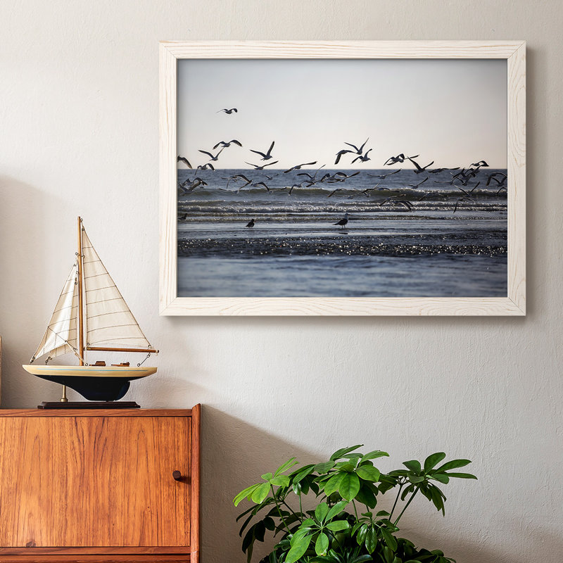 Vol de mouettes encadré sur toile, Blanc, H 14 po x l 20 po