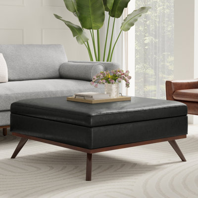 Owen 40"W XL Upholstered Square Coffee Table Storage Ottoman with Lift Top and Solid Wood Legs