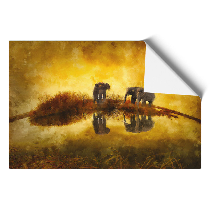 Elephants at Sunset Painting - Frameless Print, 42cm H x 59cm W x 0.1cm D
