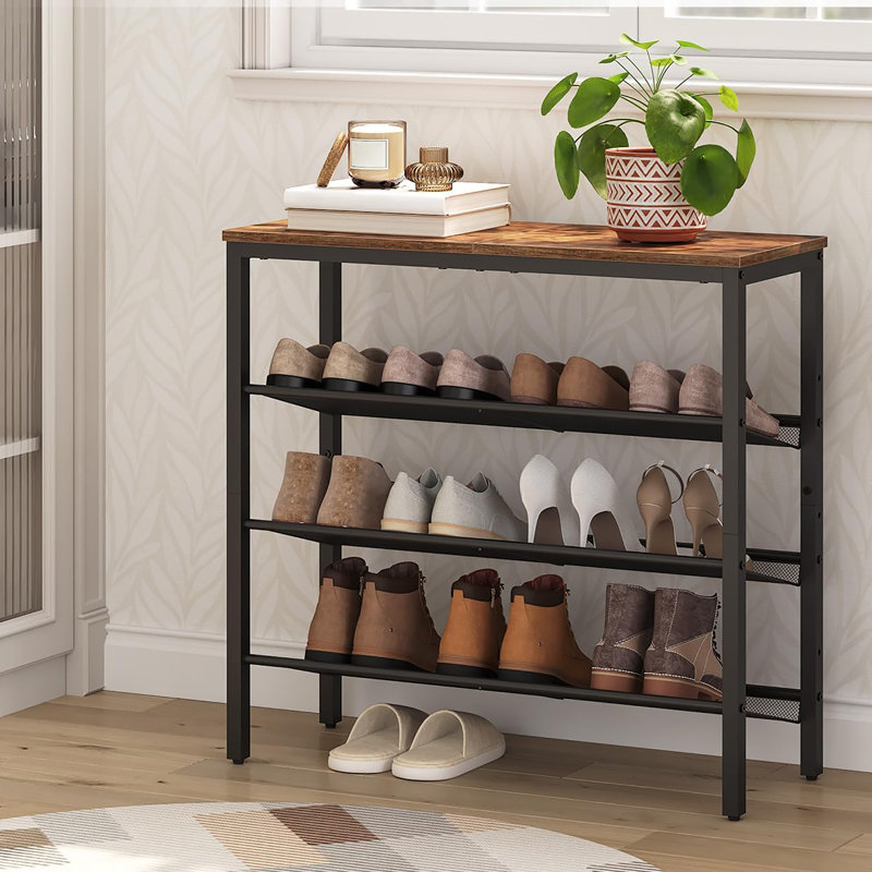 Grande étagère à chaussures en métal à 4 niveaux avec tablettes réglables, conception de fixation au sol spacieuse, 4
