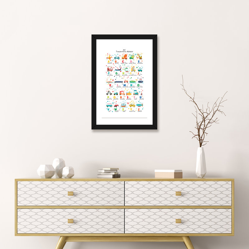 Transport - alphabet, Blanc, Papier encadré noir, H 24 po x l 16 po x P 1 po