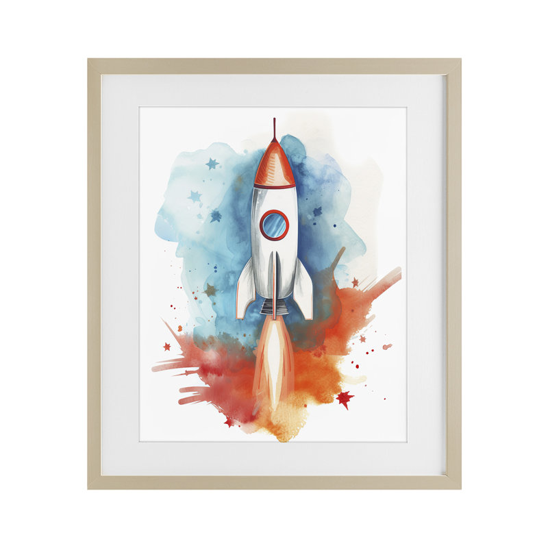Impression de fusée sous-marine «Rocket», par Ray Powers, H 16 po x l 13 po, Cadre de récolte en pin