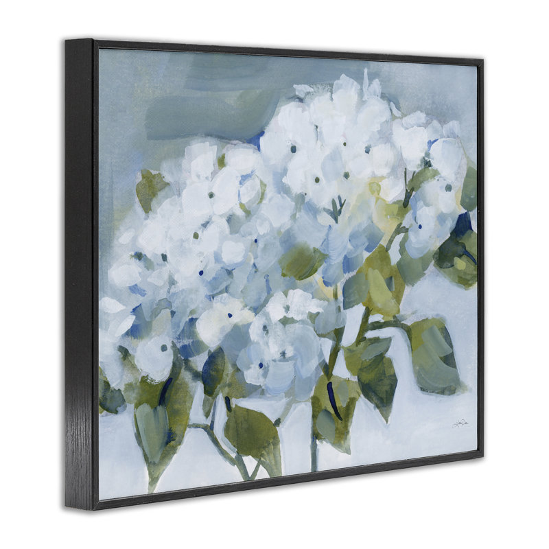 Blue Spring Cottage Hydrangeas, giclée encadrée, design par Katrina Pete, Giclée encadrée noir minuit, H 16 po x l 20 po