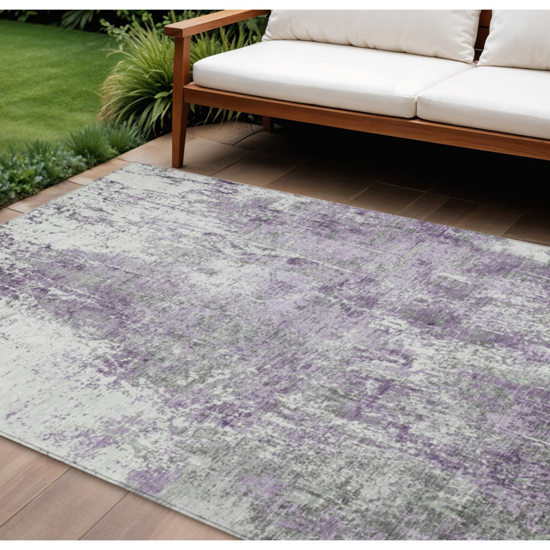 Tapis intérieur/extérieur lavable, motif abstrait prune et ivoire, 2,74 m x 3,66 m