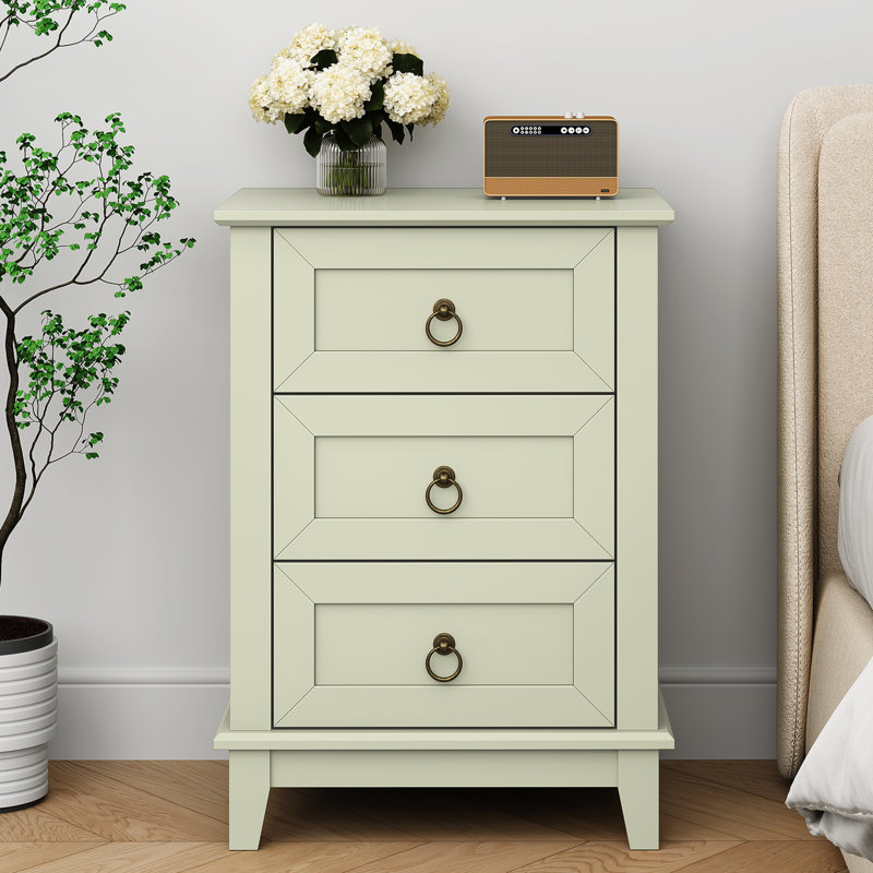 Modern 3-Drawer Wooden Nightstand, Light Green
