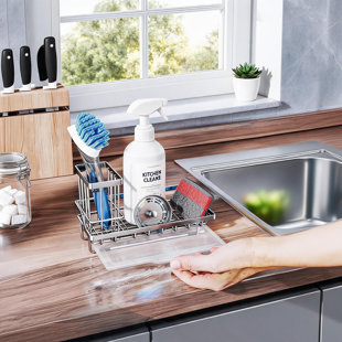 304 Stainless Steel Kitchen Sink Rack With A Removable Drip Tray For Storing Cleaning Accessories, Silver.