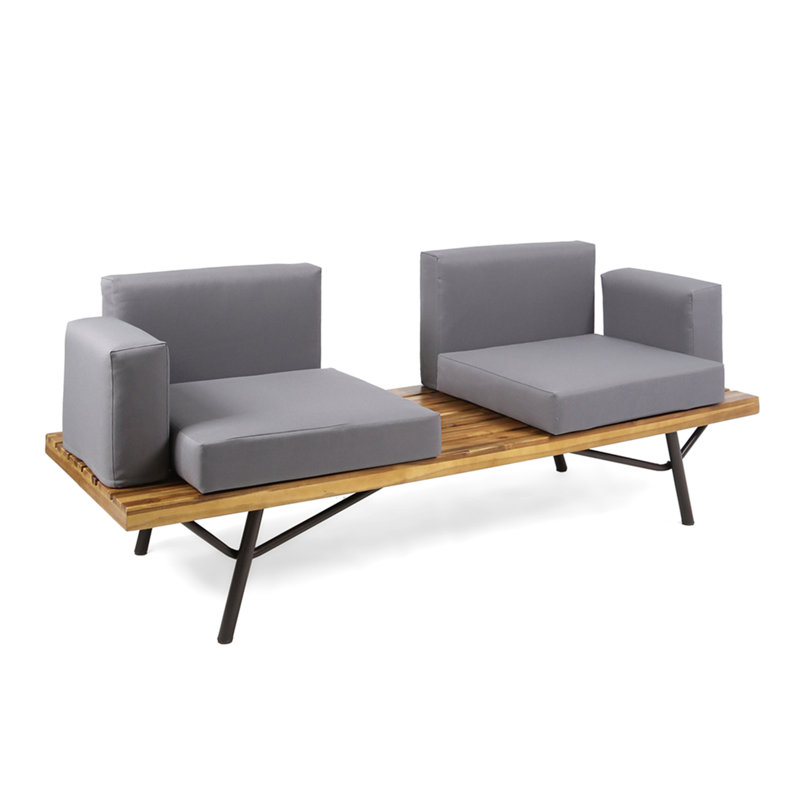 Outdoor Acacia Wood 2 Seater Sofa With Metal Legs For Garden Patio